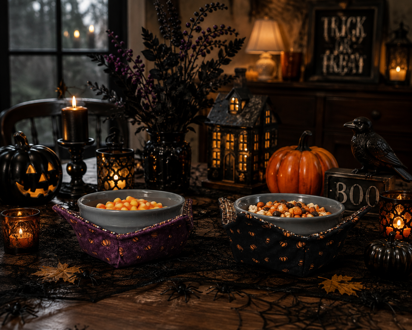 BOWL COZY'S Reversible Quilted, Halloween Pumpkins, Set of 2