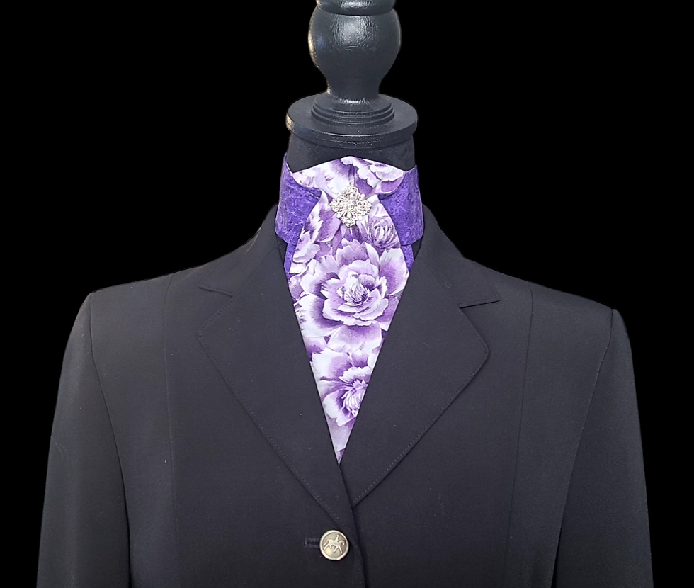Thumbnail: PRE-TIED Dressage Stock Tie, Purple Roses