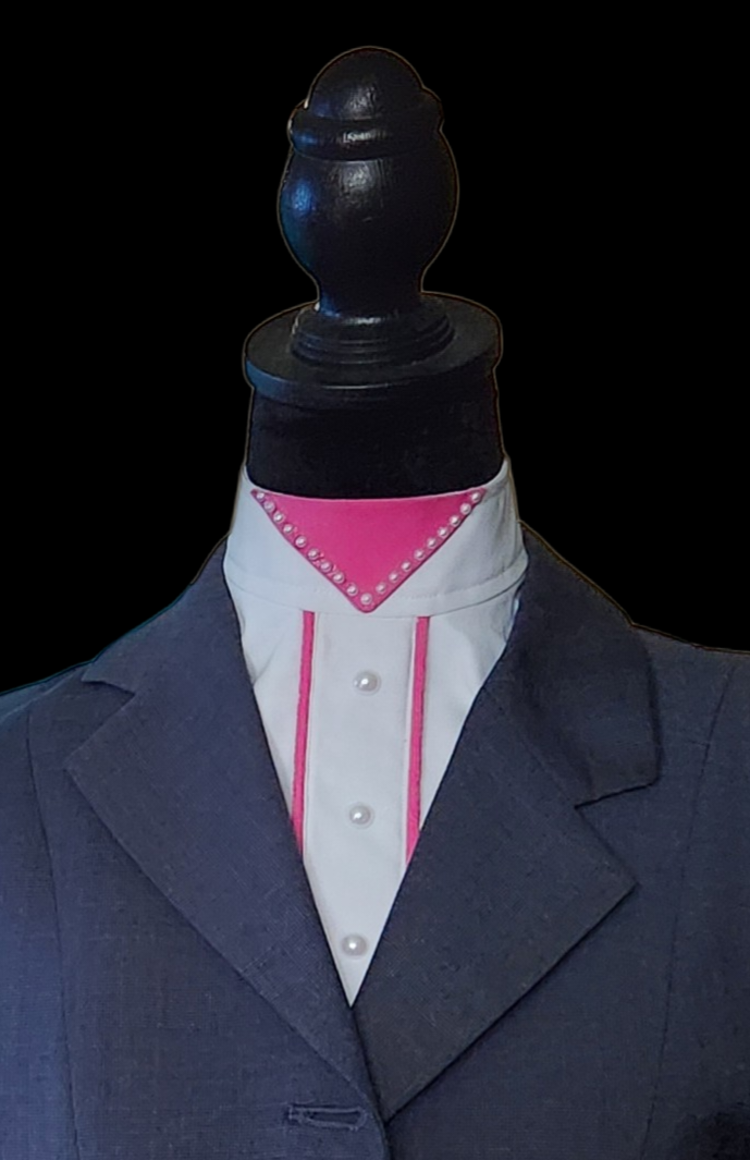IN STOCK HUNT SEAT DICKIE (Bib) White, Pink Piping, Pearl Accents, Youth 14.5"