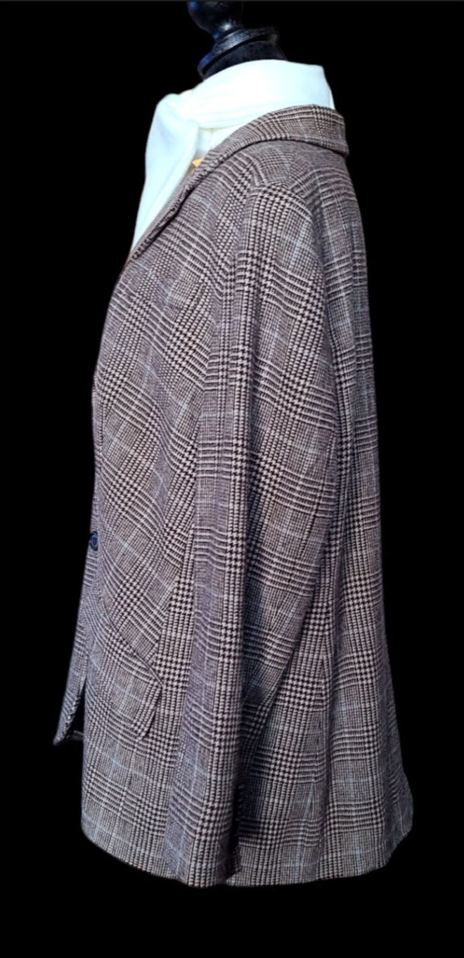 Thumbnail: LAUREN by RALPH LAUREN Brown w/light blue Tweed Hunting Jacket, Size 16W womans