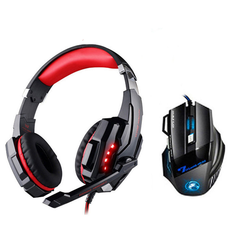 G2000 Gaming Headset with Microphone, Stereo Sound & LED Lighting+Mouse Gamer