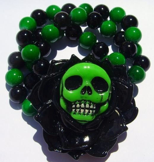 Miniature : Bracelet Skull Rose Vert KREEPSVILLE 666