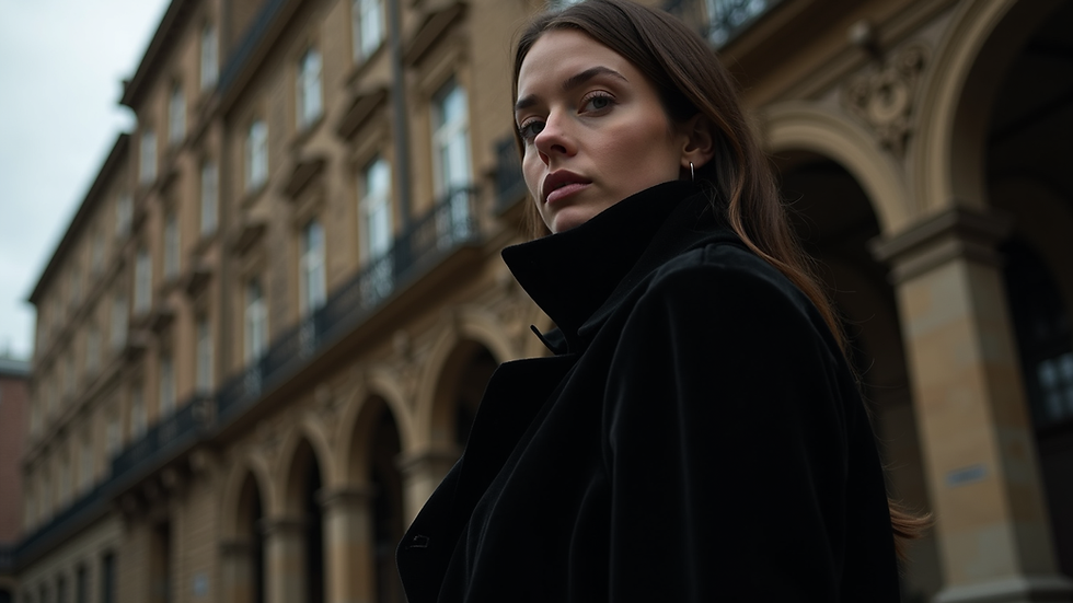 Eye-level view of a black velvet jacket from the Velvet Black Merch line