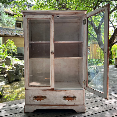 棚　キャビネット　木製　高さ82㎝　白　アンティーク　レトロ　古道具 棚 キャビネット 木製 高さ82㎝ 白 アンティーク レトロ 古道具