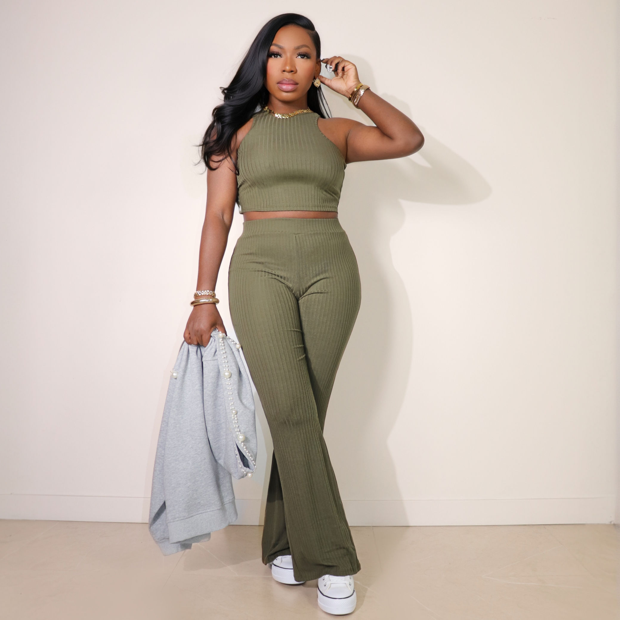 Sienna Everyday Ribbed Knit Set (Olive)