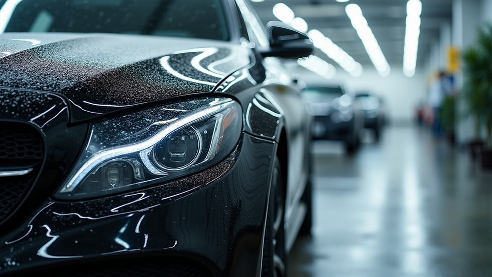 High angle view of a shiny car exterior after a wash and wax