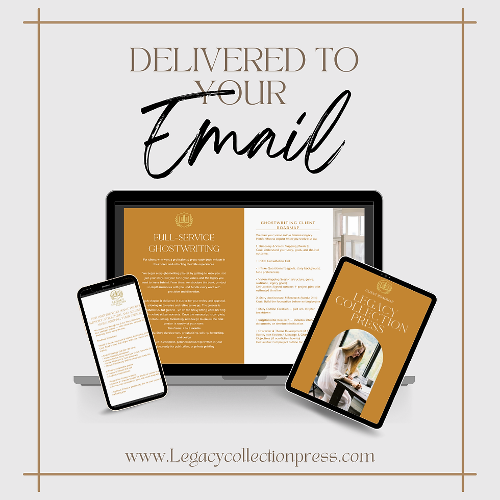 A computer screen, phone, and tablet displaying preview pages of the Legacy Client Roadmap, with the words “Delivered to your email” overlaid on the image.