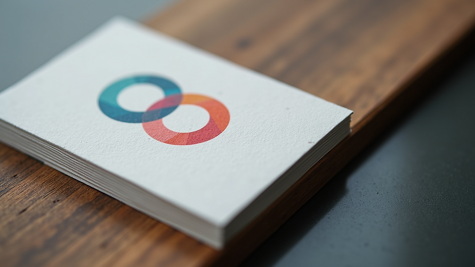 Close-up view of a colorful logo on a business card