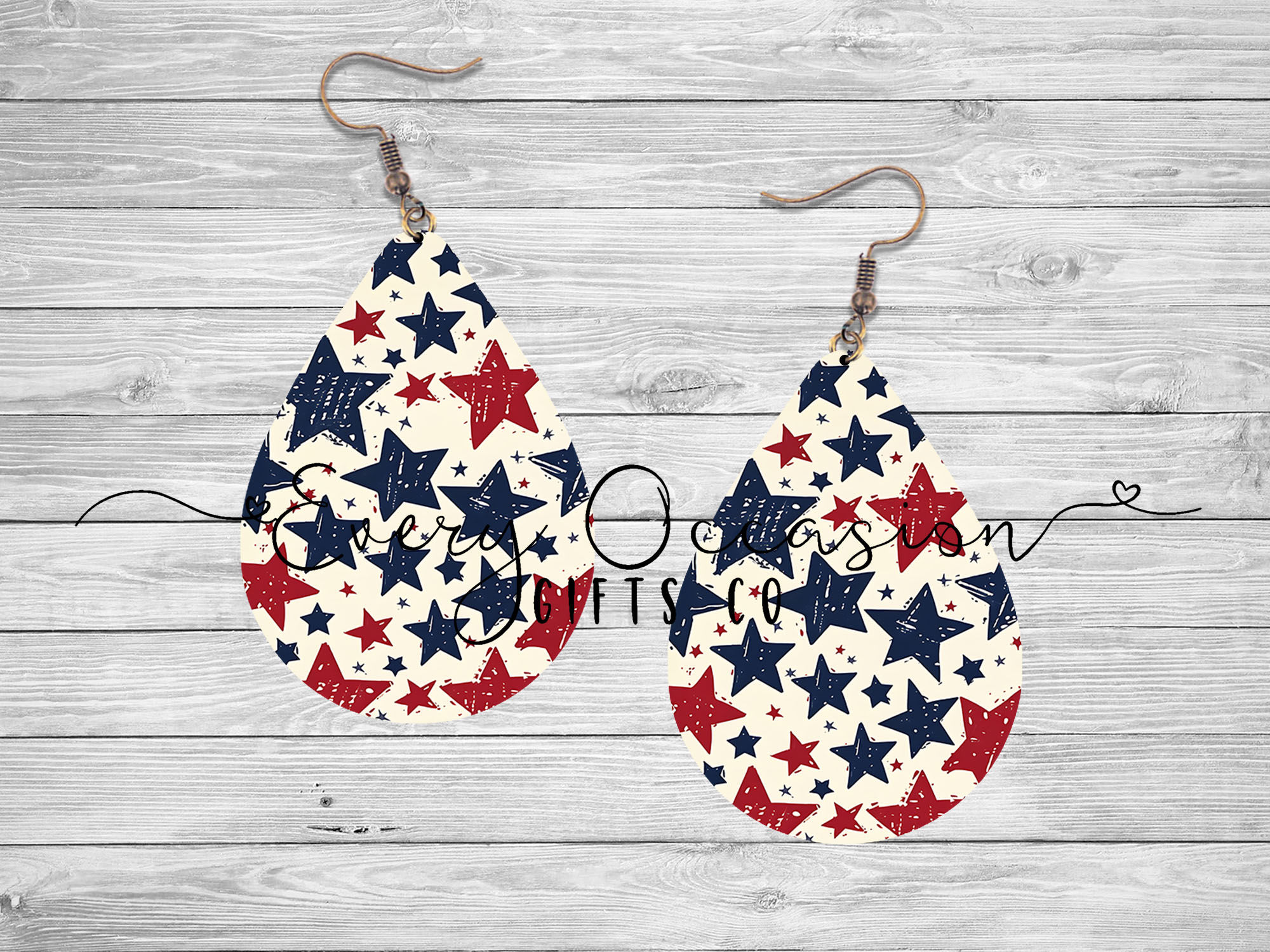 white, red and blue star earrings