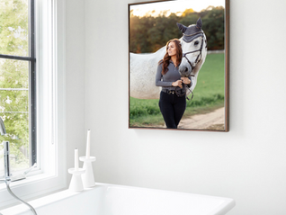 Home Art Framed Canvas of Adult Amateur Equestrian with her horse from professional equine photographer Forest Road Photography in Wisconsin