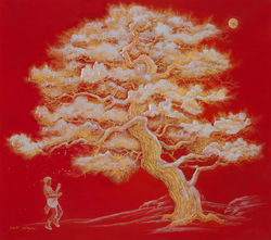 이동연_취월(醉月).69.5x61.5cm.한지,채색,금분,은분