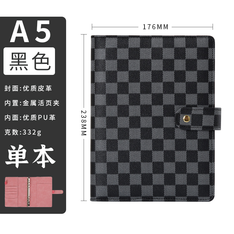 A5 A6筆記本活頁本高檔皮革封面格子紋筆記本本子(含轉印) 7