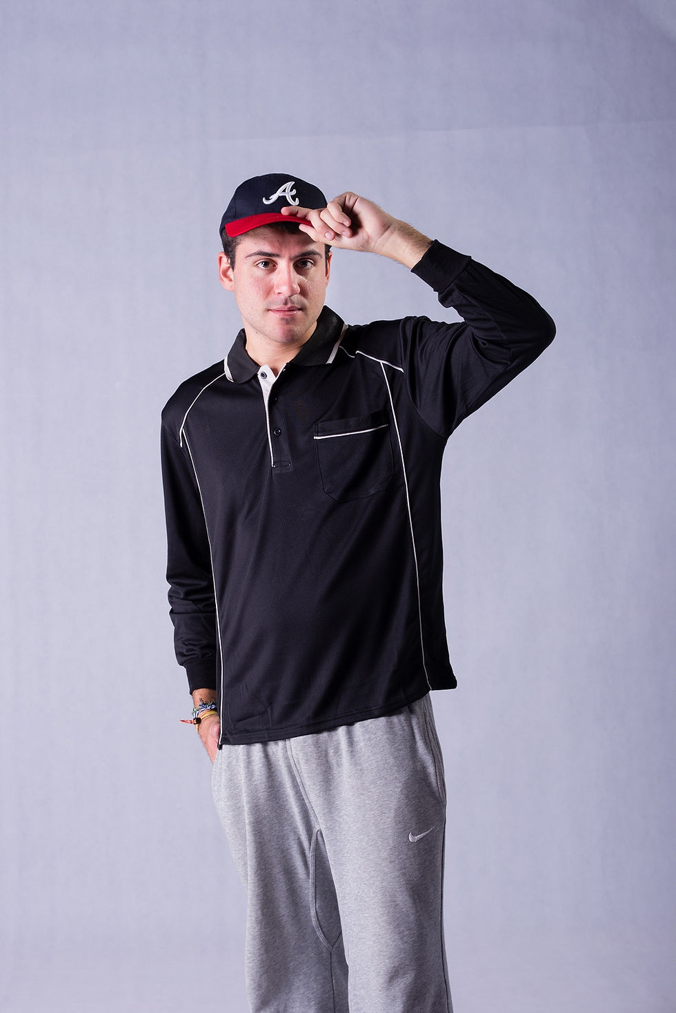 Thumbnail: Sweat-wicking plain long-sleeved polo fir (front pocket)