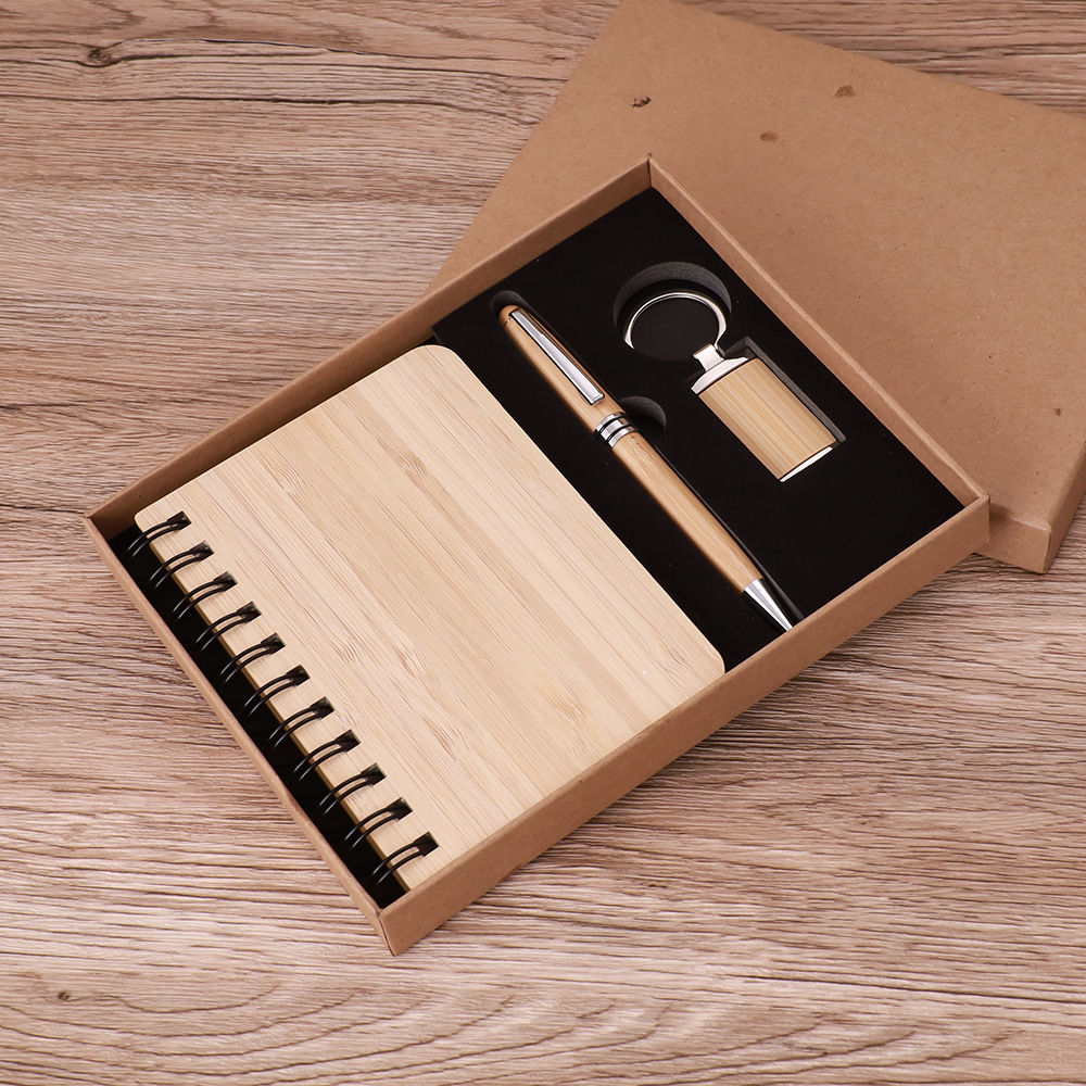 竹子線圈筆記本套裝鑰匙圈手伴禮公司商務贈送辦公員工禮品套裝