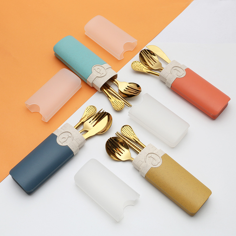 小麥秸稈便攜餐具刀叉勺筷子套裝收納盒五件套(含轉印) 4