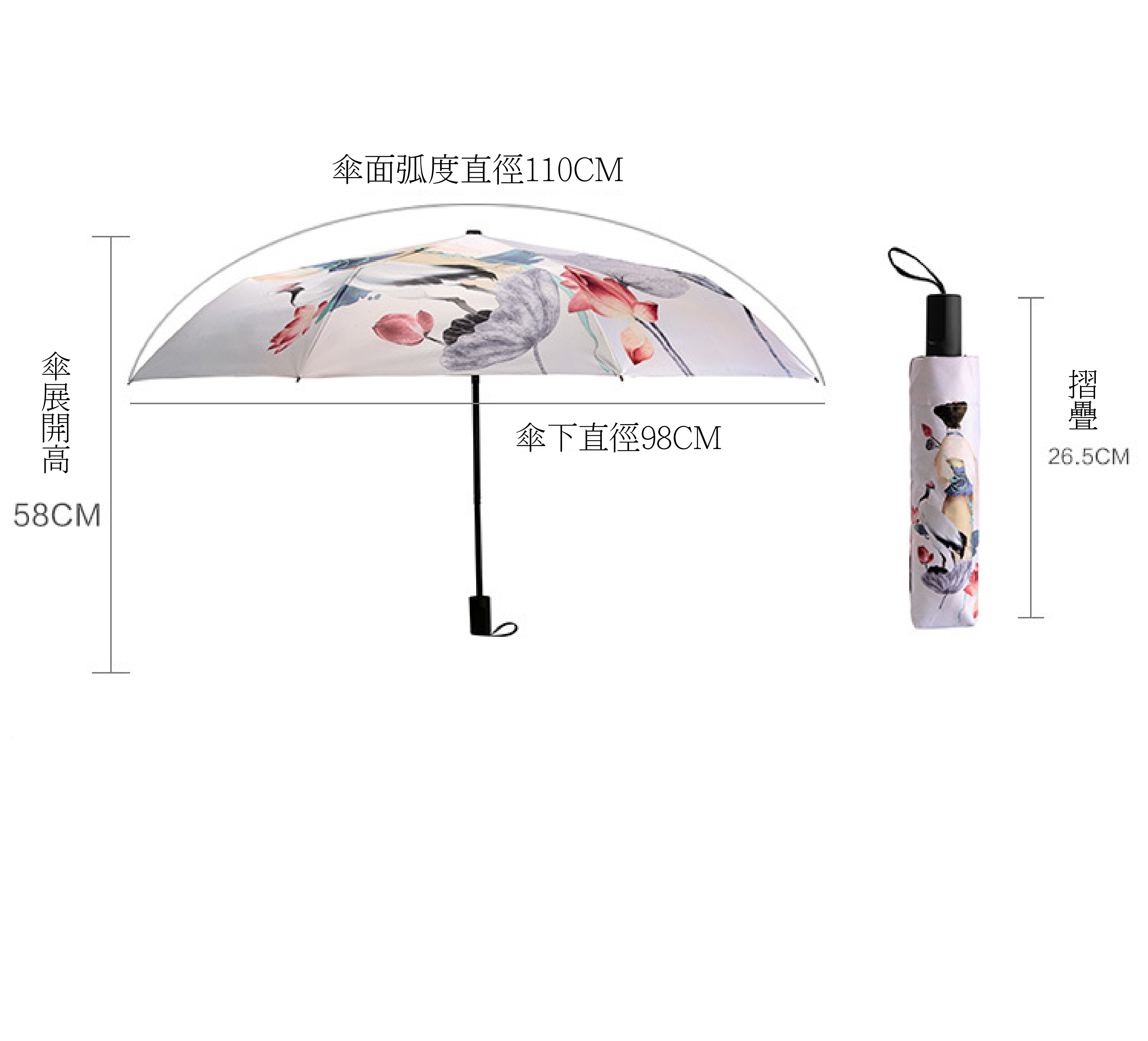 全彩滿版數位彩印黑膠抗UV手開三折傘 6