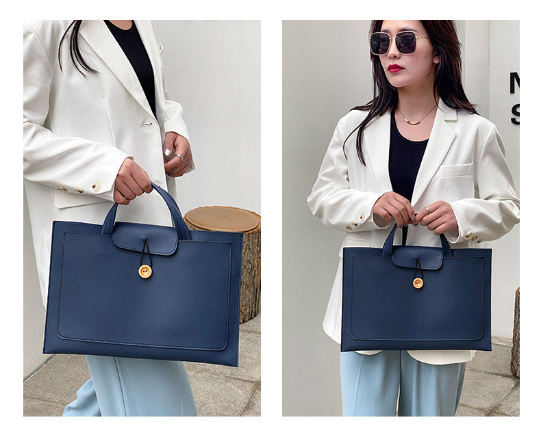 Thumbnail: 韓版純色簡約皮質電腦包職業手提包公事包女商務ol風檔包14寸