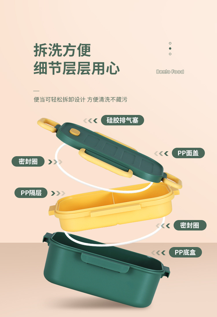 時尚創意便攜雙層飯盒食用PP學生午餐盒戶外便當盒(含轉印) 11