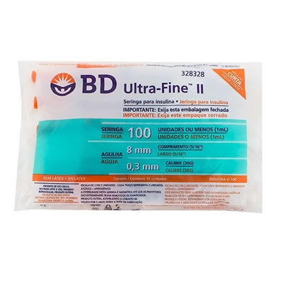 SERINGA INS BD U-FINE 100UI (1,0ML) C/AG 8MM C/10UN ( 328328)