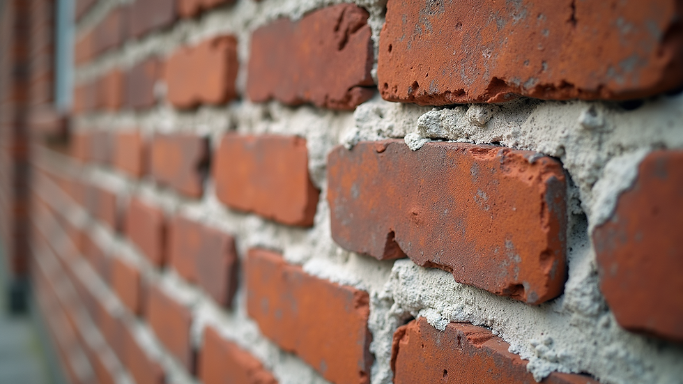 Close-up view of historic brick wall with fresh lime mortar repointing