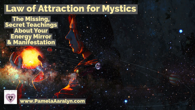 Mystic figure holding glowing light with text 'Law of Attraction for Mystics – Secret Teachings'.