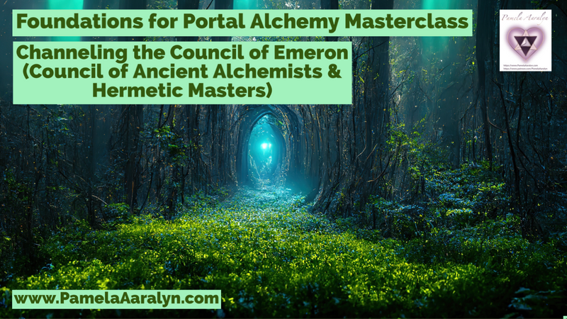 Forest path leading to glowing portal with text 'Foundations for Portal Alchemy Masterclass'.