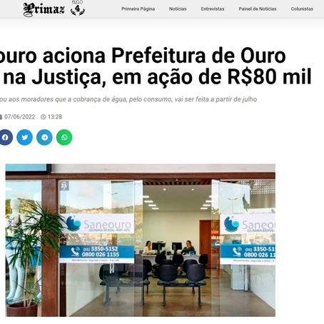 Saneouro aciona Prefeitura de Ouro Preto na Justiça, em ação de R$80 mil