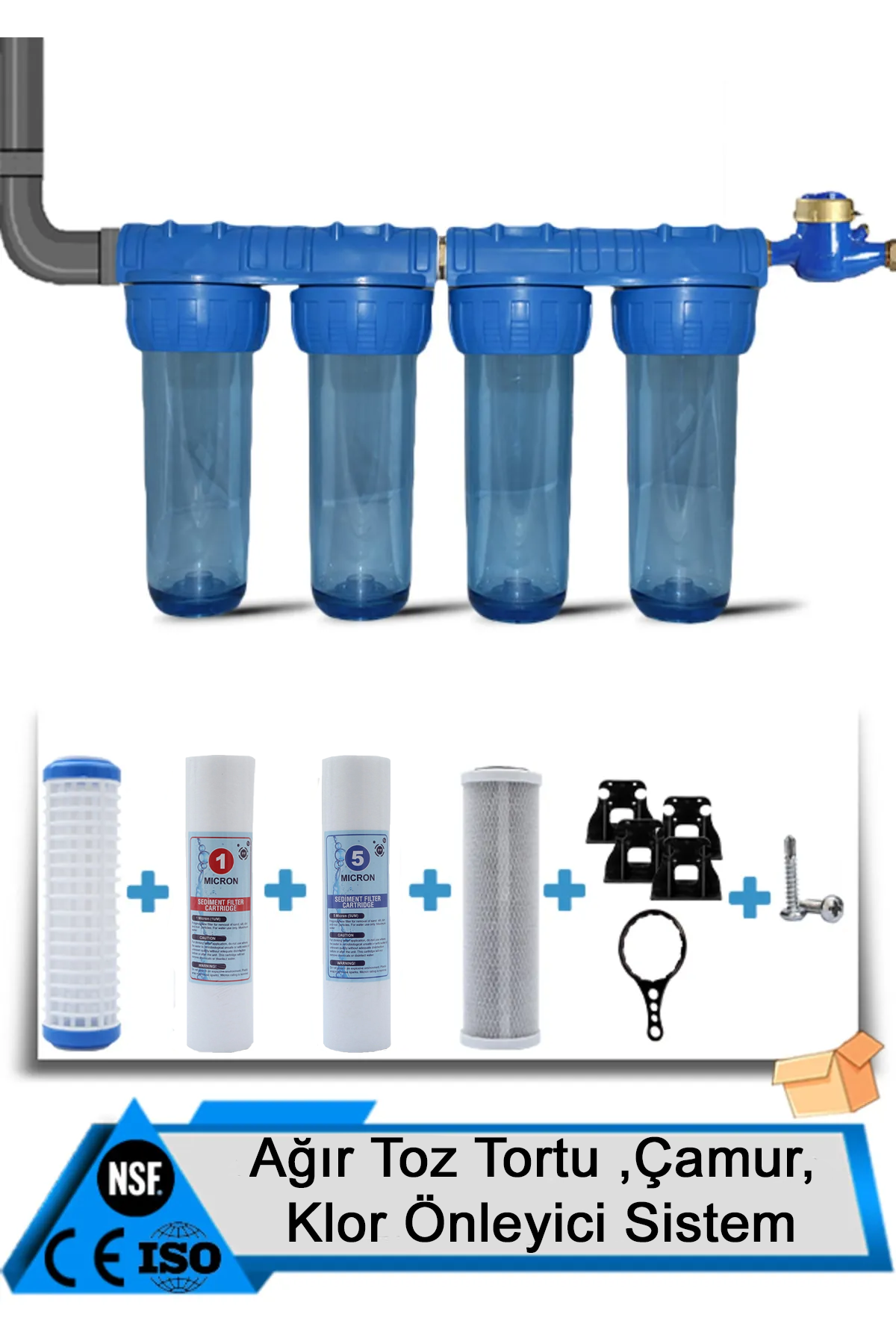 Daire Bina Sayaç Girişi 10" Inc 4 Aşama Su Arıtma Cihazı (AĞIR TOZ TORTU,ÇAMUR V