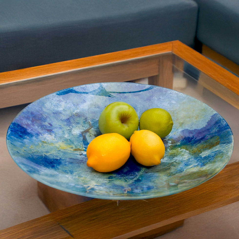 Thumbnail: Large Wide Bowl with Impressionist Blue Ocean Design: A Stunning Centerpiece