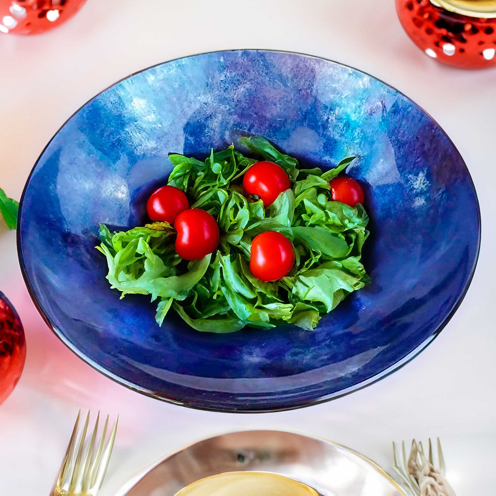 Thumbnail: Lata Serving Glass Bowl - In Purple, Sapphire, Silver Colors