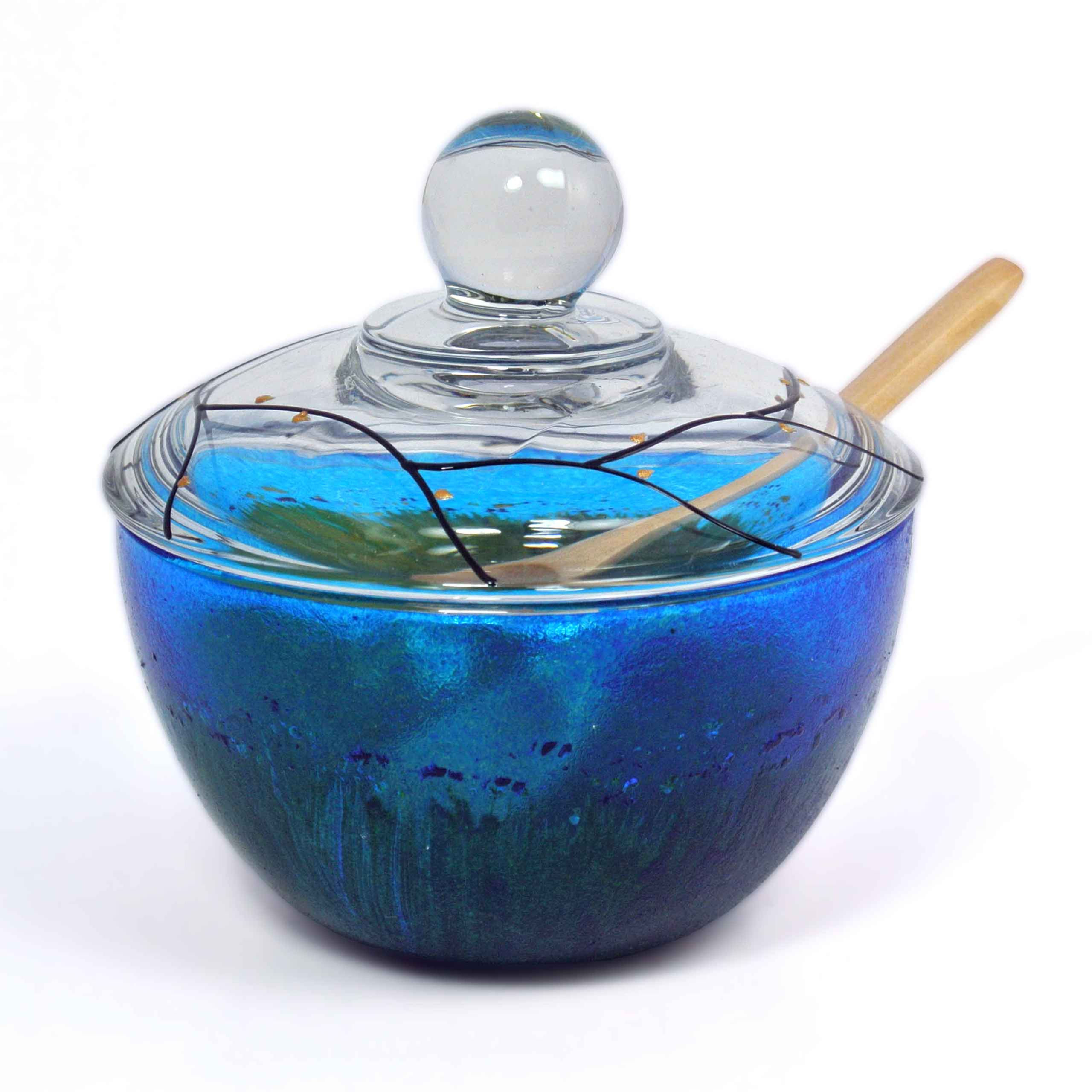 Bowl With Lid & Spoon - In Sapphire Garden Color
