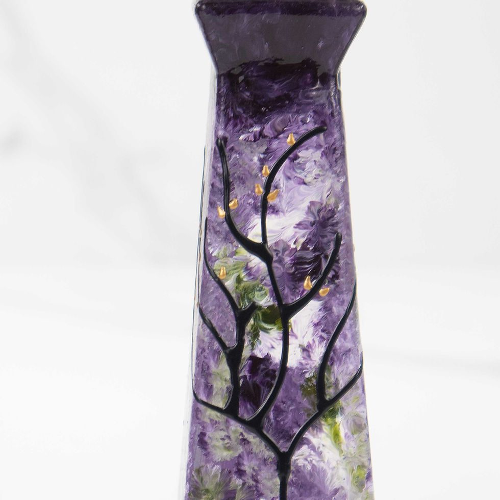 Thumbnail: Shabbat Candle Holders Set - Blooming Fields of Purple & Green