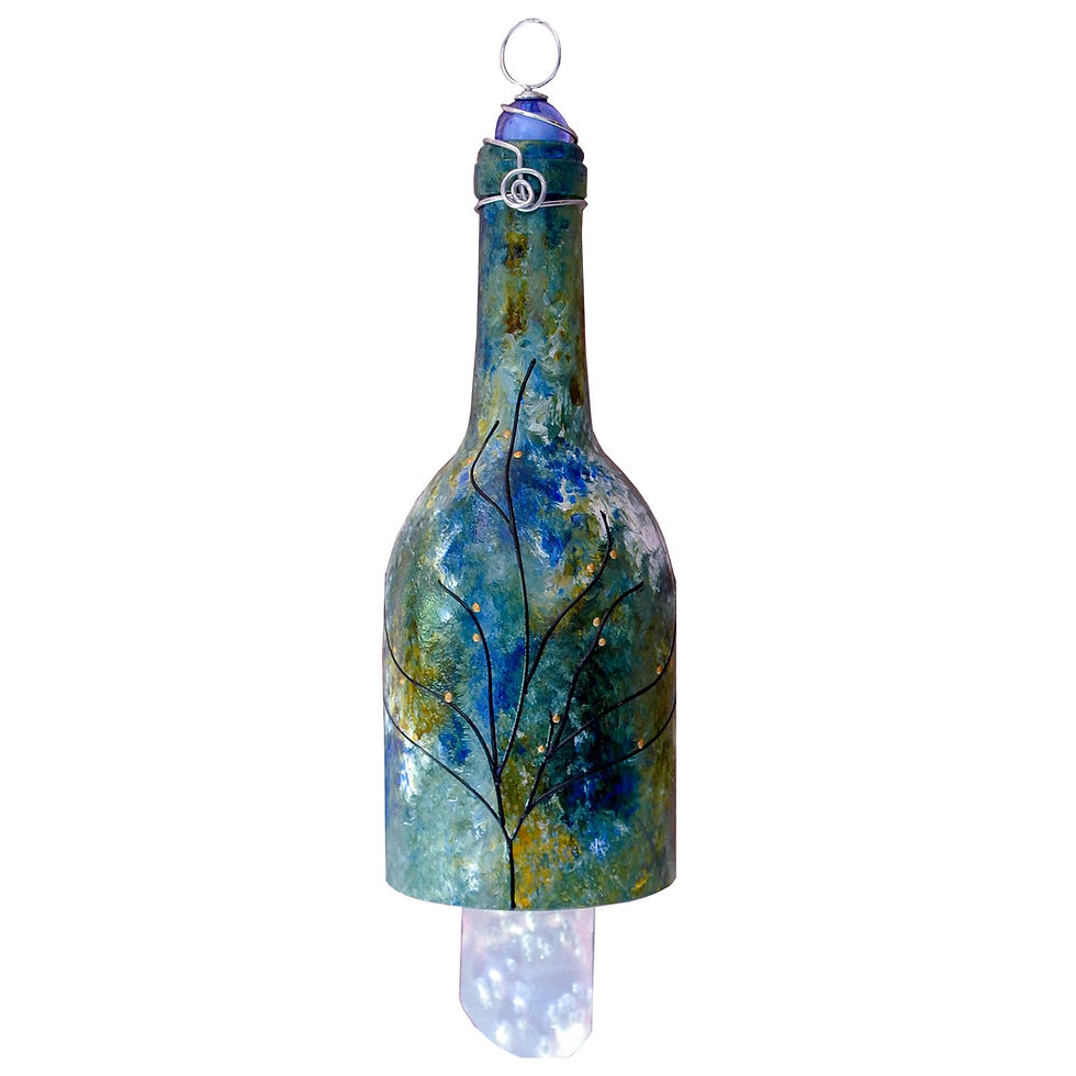 Thumbnail: Wind Chime - Recycled Glass Hand Painted Ocean Breeze W/Tree of Life