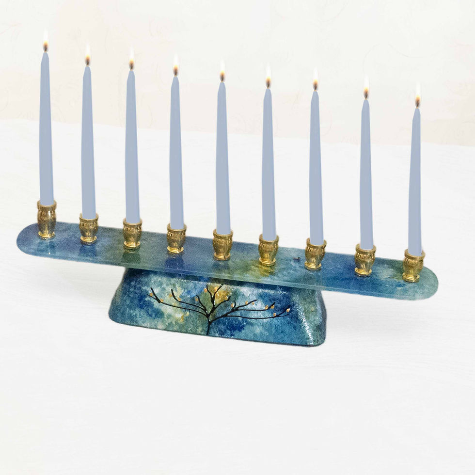 Impressionist Tabernacle Menorah - In Blue Ocean Tones