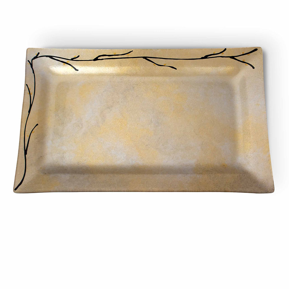 Elegant Malben Platter With Tree Branch Design - In Rich Hues of Gold & Silver