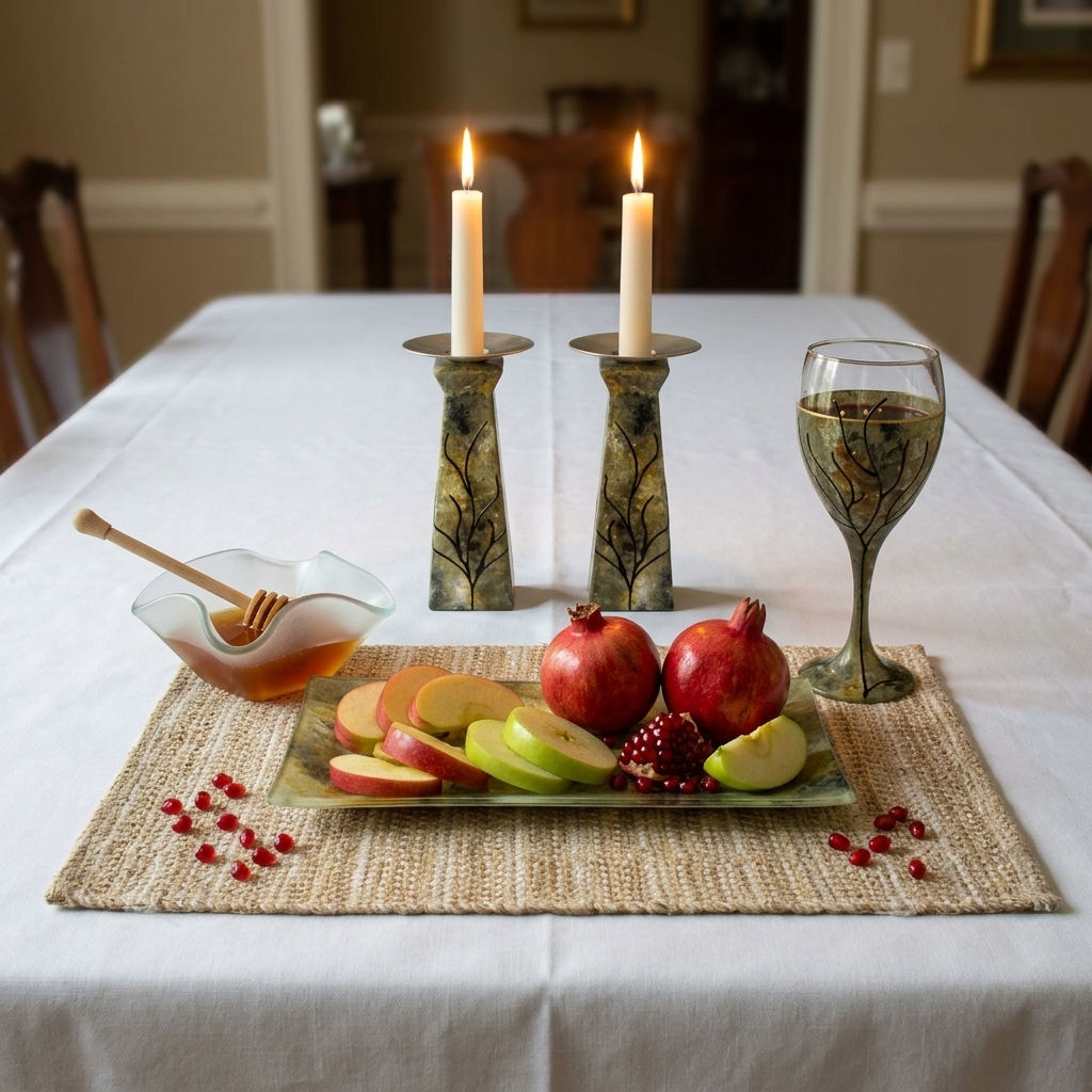 Rosh Hashanah Glass Set – In Earthy Green Tones