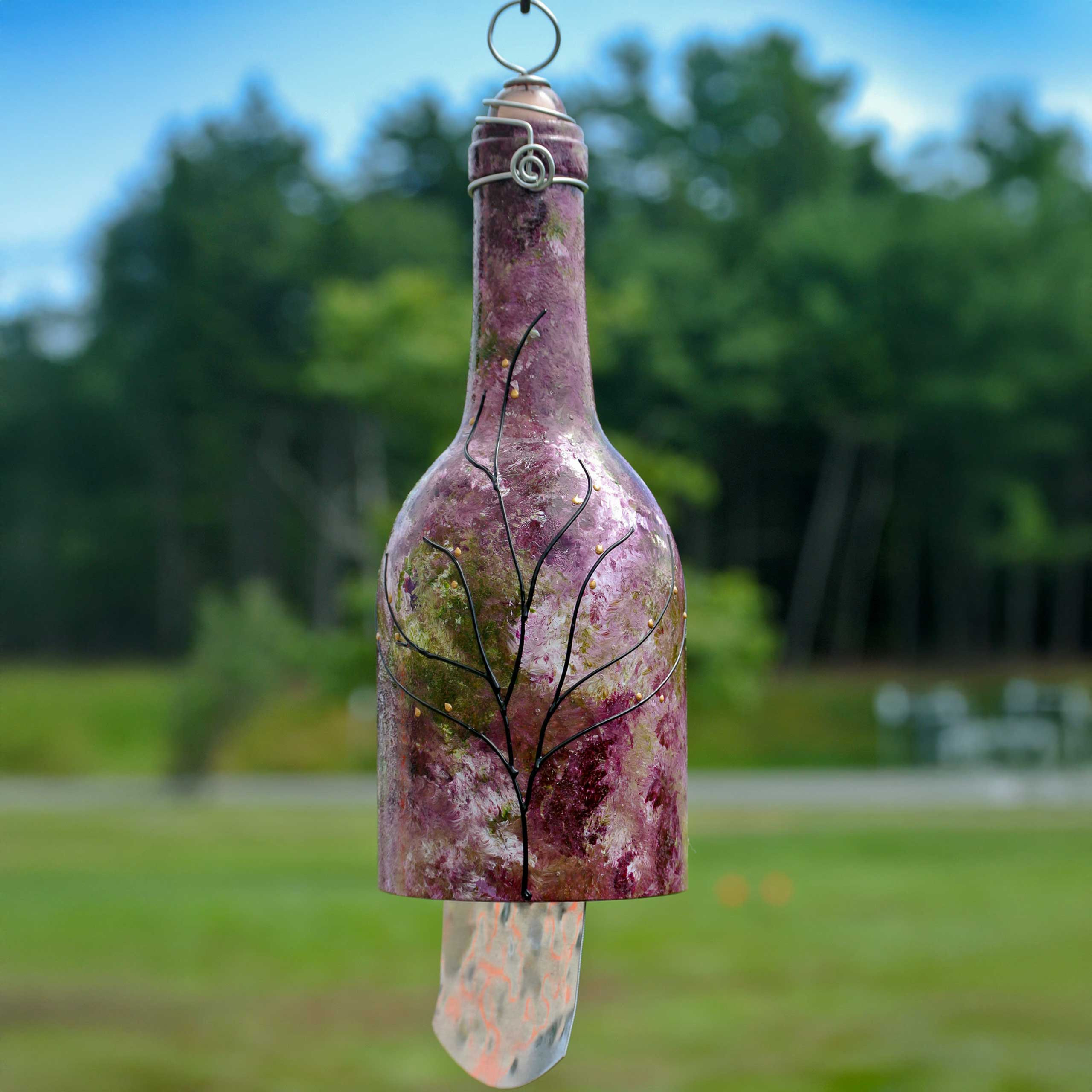 Wind Chime - Recycled Glass Hand Painted in Green & Rose like the Secret Garden