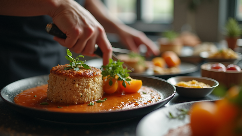 Close-up view of a luxury chef preparing gourmet food