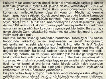 KÜLTÜR HAK-SEN’DEN KÜLTÜREL MİRAS UZMANLARINA DESTEK AÇIKLAMASI