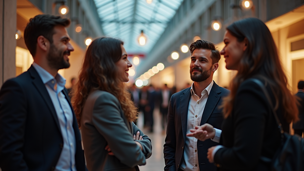 High angle view of a networking event with entrepreneurs exchanging ideas
