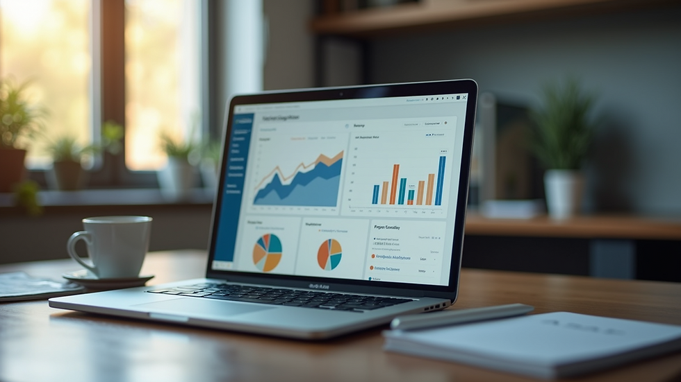 High angle view of a laptop showing analytics dashboard