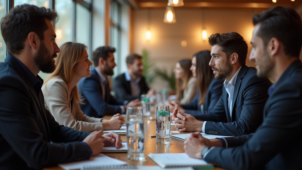 Eye-level view of a modern co-working space with entrepreneurs collaborating