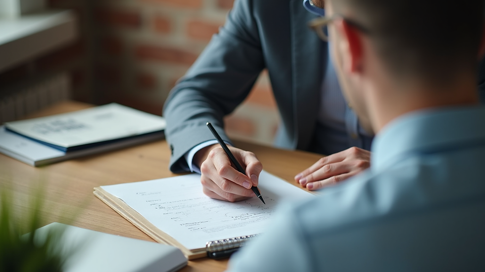 High angle view of a small business owner taking notes during a consulting session