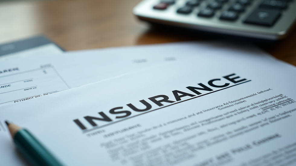 Close-up view of insurance documents and a calculator on a desk