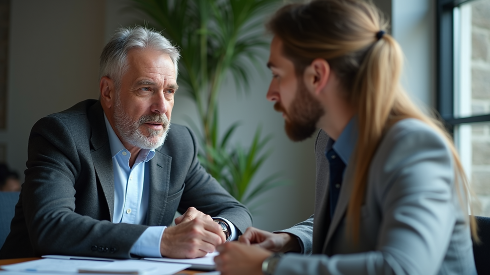 Close-up view of a business mentor advising a young entrepreneur