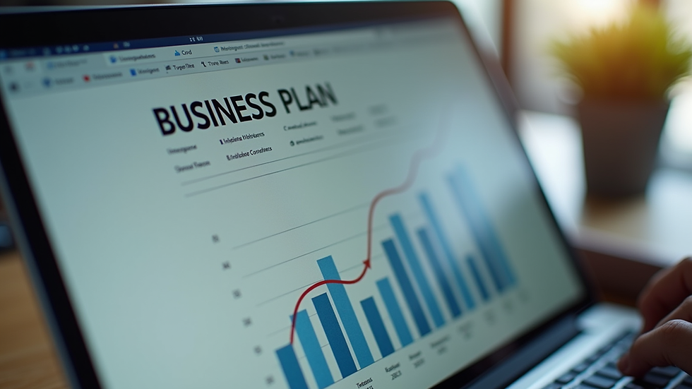Close-up view of a laptop screen showing a business plan document during a consulting session