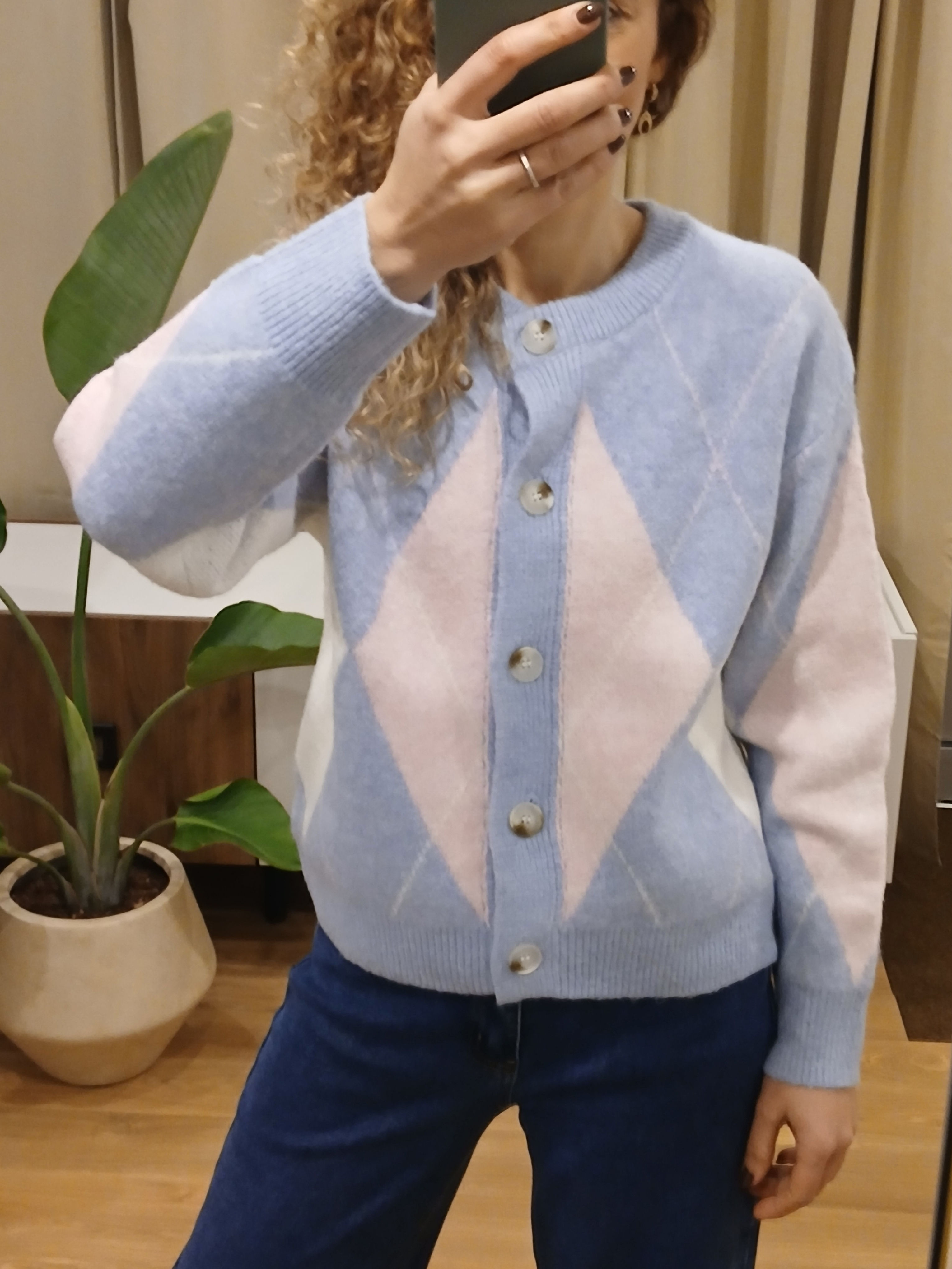 Cardigan com Losangos Azul Glee