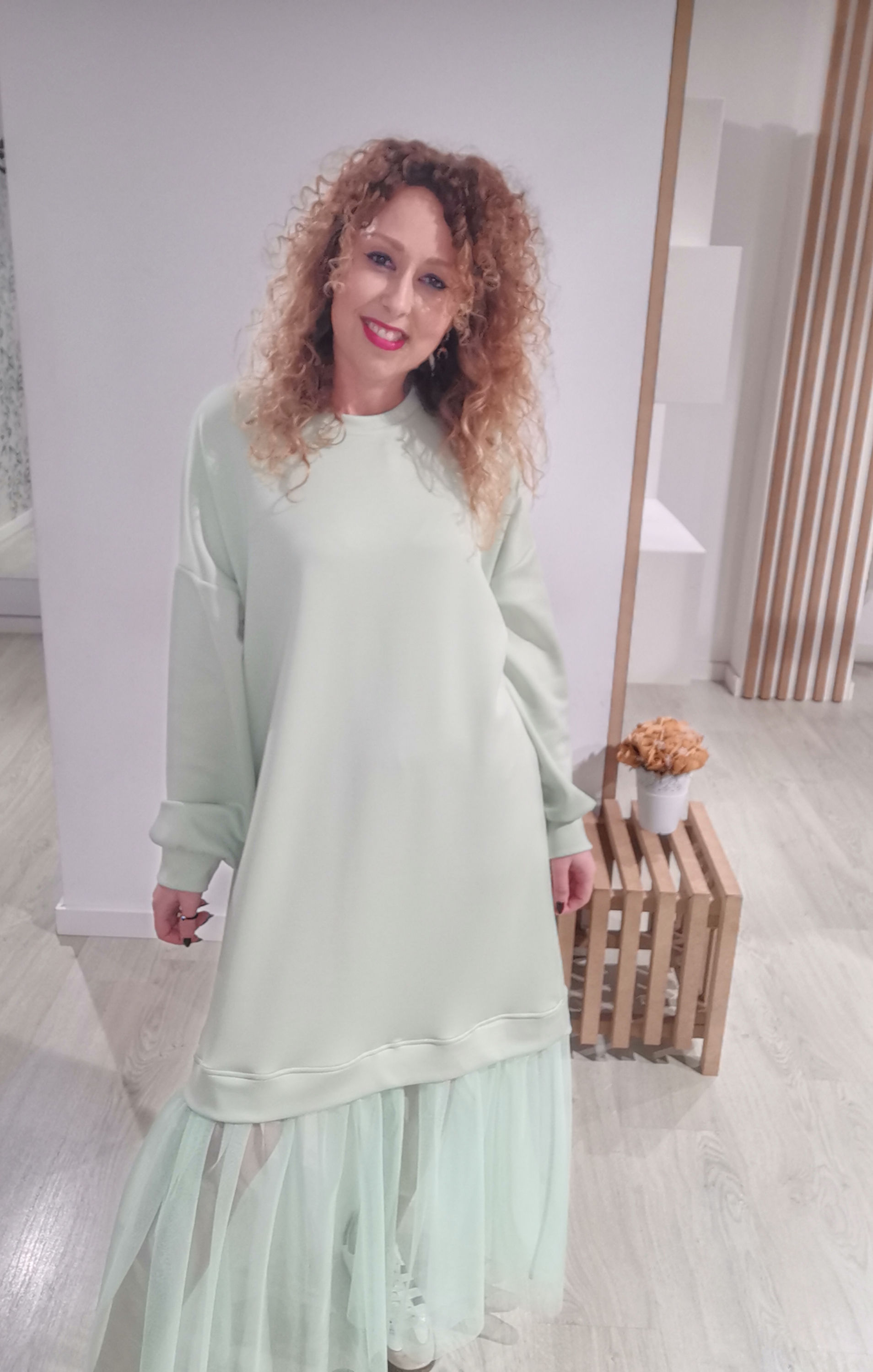 Vestido Comprido com Tule Verde Glee