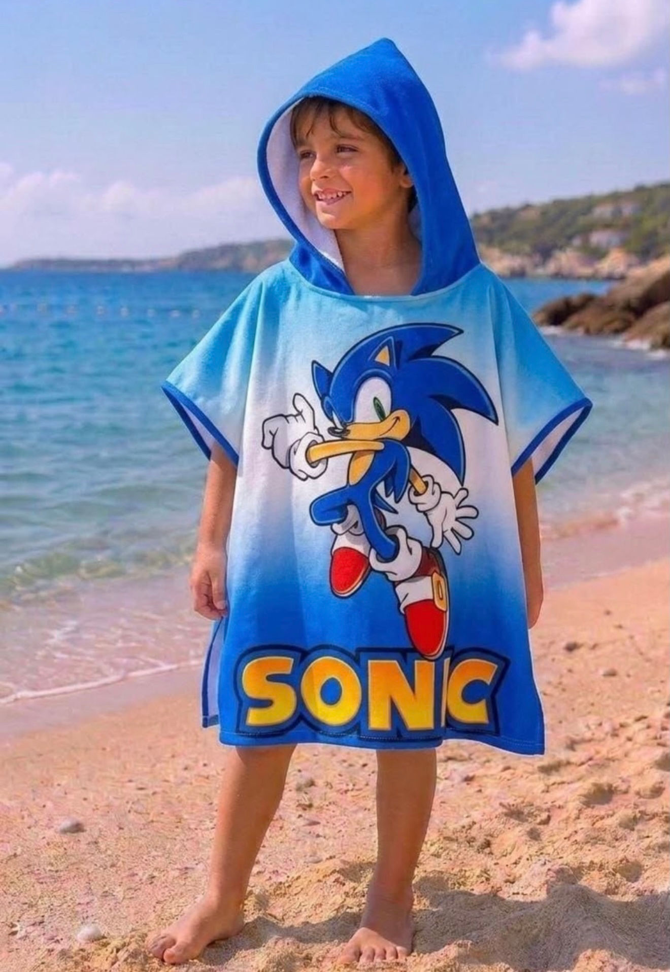 Blue Sonic Hooded Towel 