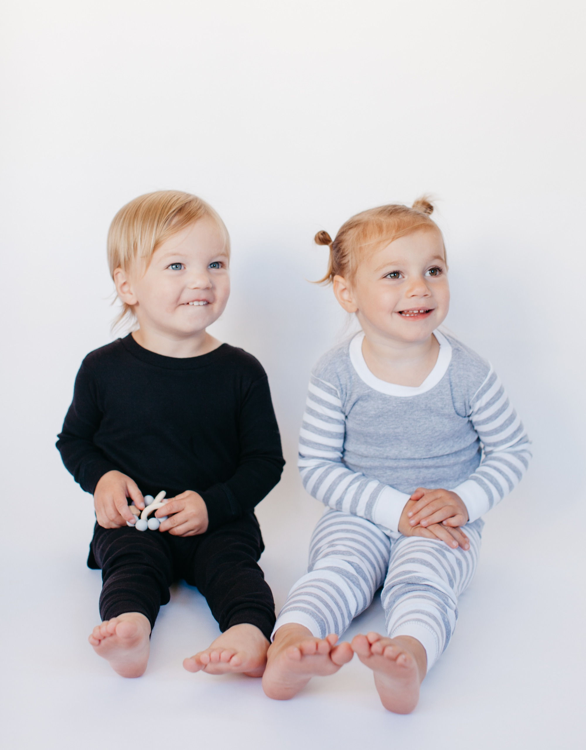 Cotton PJ Set - Gray + White